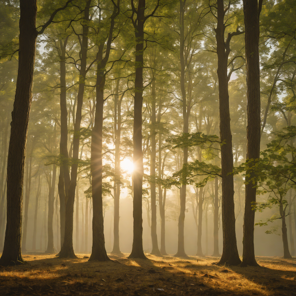 Sunlit oak forest